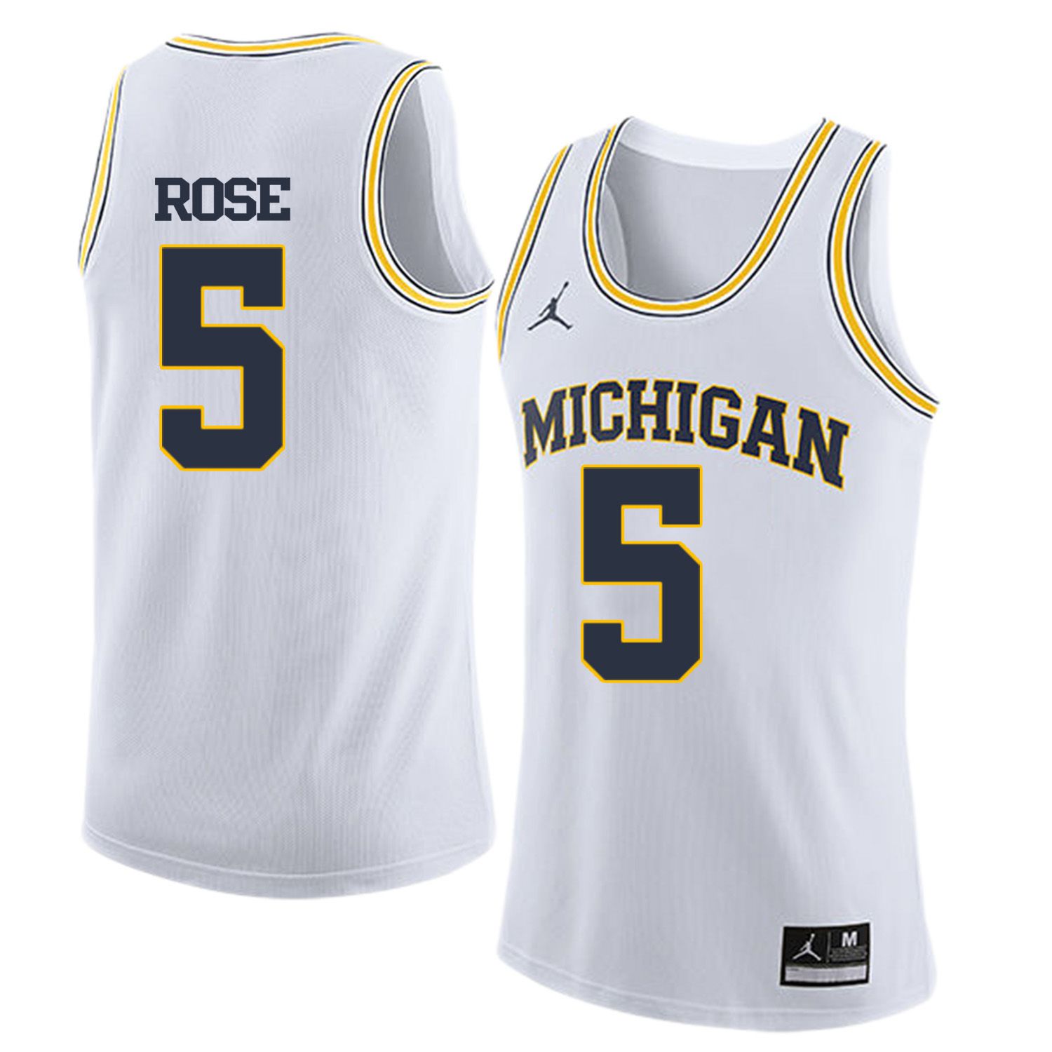 Men Jordan University of Michigan Basketball White 5 Rose Customized NCAA Jerseys